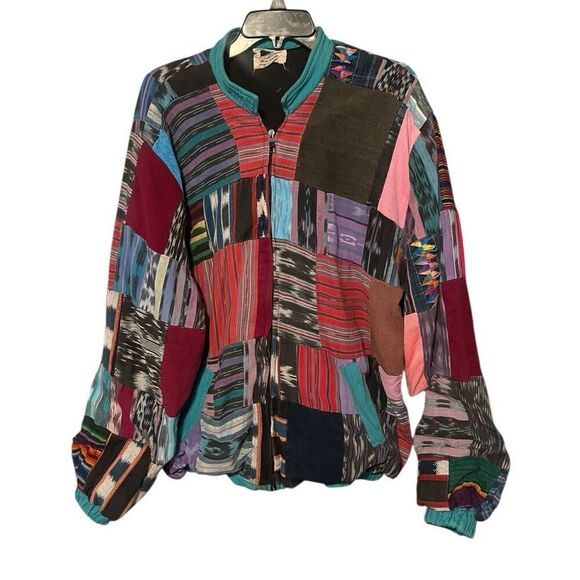 Guatemala Patch Work Boho 100% Cotton  Jacket Sz XL Preloved 1070’s - Picture 1 of 4